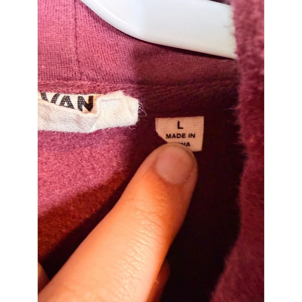 Vans Women's Large Burgundy Full Zip Cropped Hoodie Sweatshirt Checkered Sleeve - Picture 4 of 6